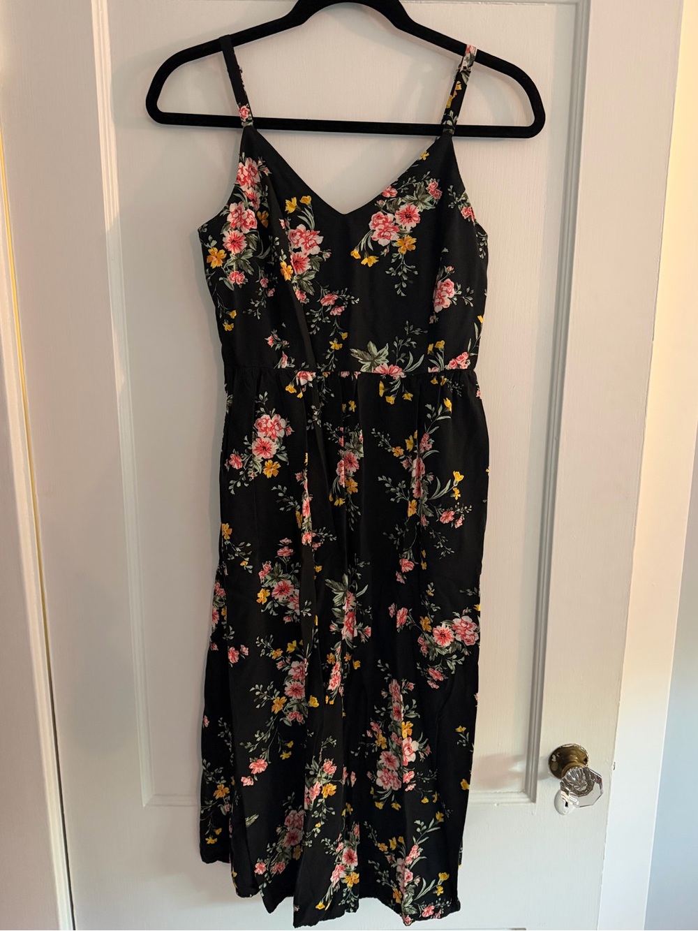Old Navy Black Floral Spaghetti Strap Midi Dress